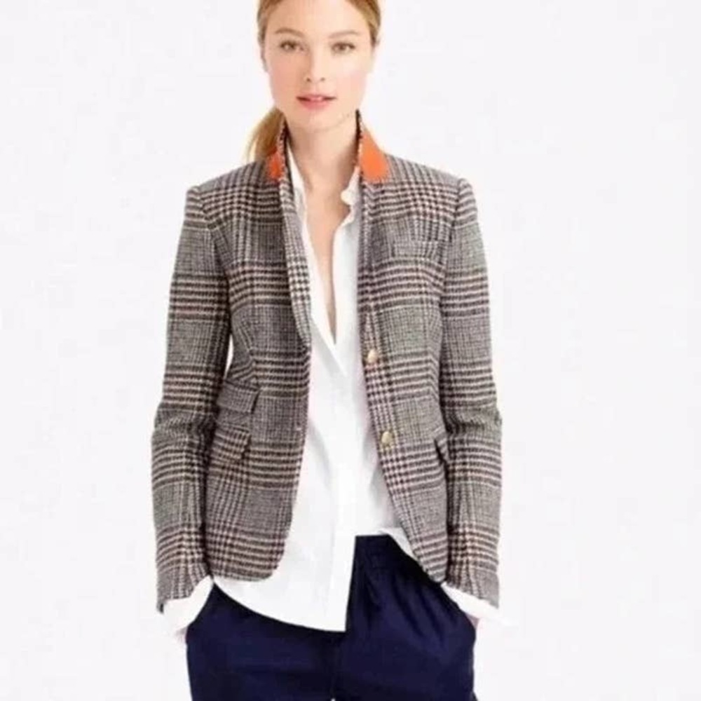 J. Crew Plaid Blazer with Orange Accents
